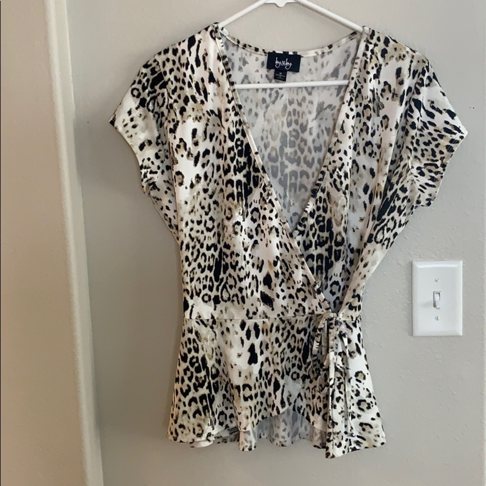 Leopard print tie blouse